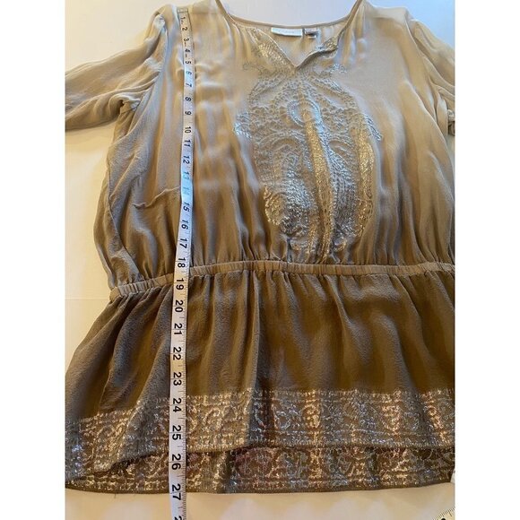 Chico's long sleeve silk metalic detail sheer top, size 1 medium/8 - Picture 6 of 11